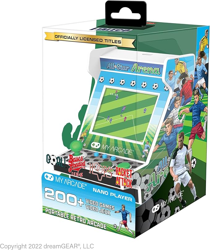 MY ARCADE All-Star Arena Nano Player - 4.5" Fully Playable Portable Mini Arcade Machine with 207 Retro Games, 2.4" Screen Color Display