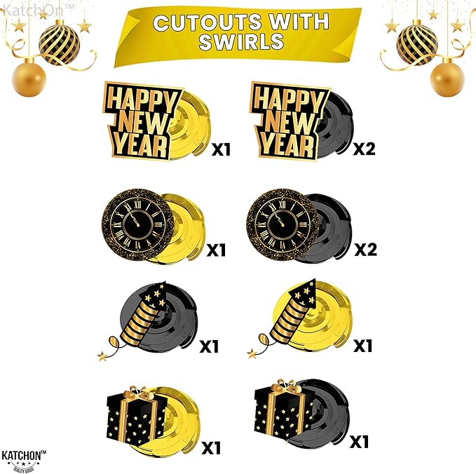 KatchOn, Happy New Year Hanging Swirls 2026 - Pack of 10, NO DIY | New Years Eve Party Supplies 2026 | Happy New Years Decorations 2026 | NYE Decorations 2026 | Happy New Year 2026