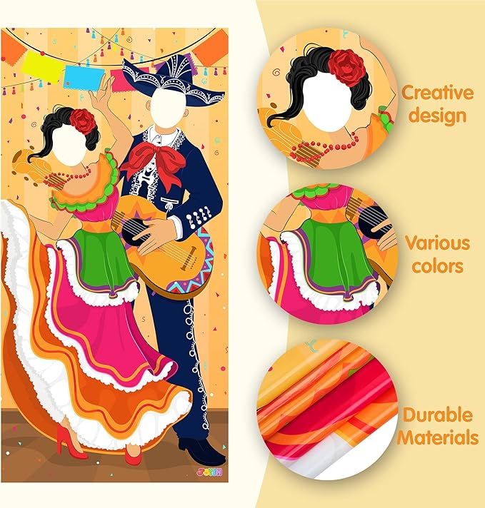 JOYIN Cinco de Mayo Fiesta Couple Photo Door Banner for Party Supplies, Mexican Photography Backdrop Decoration, Mexican Theme Photo Booth Background, Party or Festivals