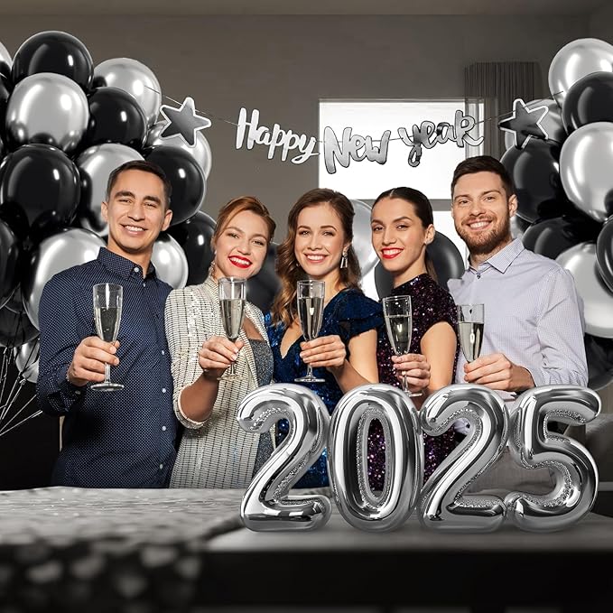 Black and Silver Balloons, 60pcs 12inch Black Metallic Silver Balloons for Graduation 2025 Birthday Party Decorations