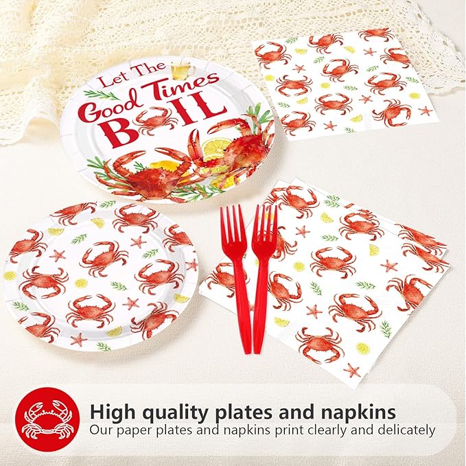 200Pcs Crab Party Decorations Crab Boil Plates and Napkins Red Crab Seafood Boil Disposable Tableware Sets for BBQ Picnic Cookout Gathering Carnival Birthday Party Supplies Serves 50