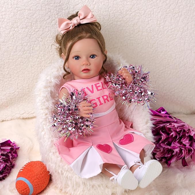 BABESIDE 4 Pcs Reborn Baby Doll Clothes Set for 17-22 Inch Dolls Girl, Heart Pattern Babydoll Skirt with Bow Hair Clip and Diaper fit Realistic Baby Doll Accessories , Pink