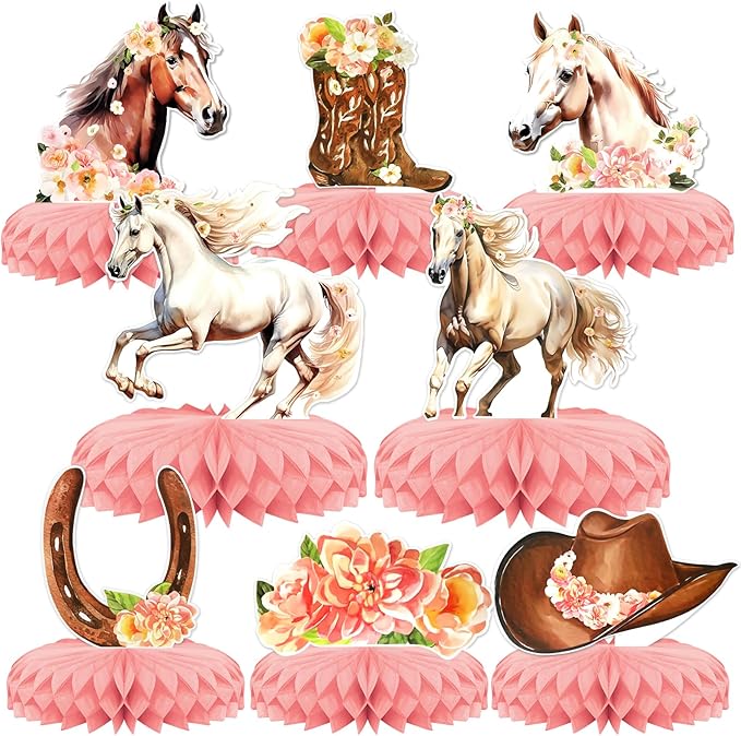 8 PCS Cowgirl Decorations，KSKSPE 3D Horse Themed Party for Tables Western Cowgirl Party Supplies for Western Cowgirl Themed Girls' Birthday Wedding Party Supplies