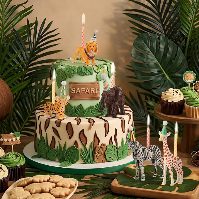 5 Pcs Animal Cake Candle Holders Zoo Birthday Cake Topper Party Decorations Mini Animal Candlestick Holder for Zoo Birthday Baby Shower Party Supply Fits 5-7 mm Candle