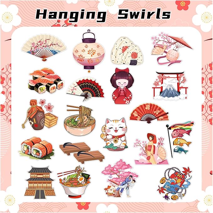 20 Pack Japanese Hanging Swirls Japanese Spirals Japanese Theme Hanging Decorations Ceiling Decor for Japanese Birthday Party Decorations Japanese Party Supplies