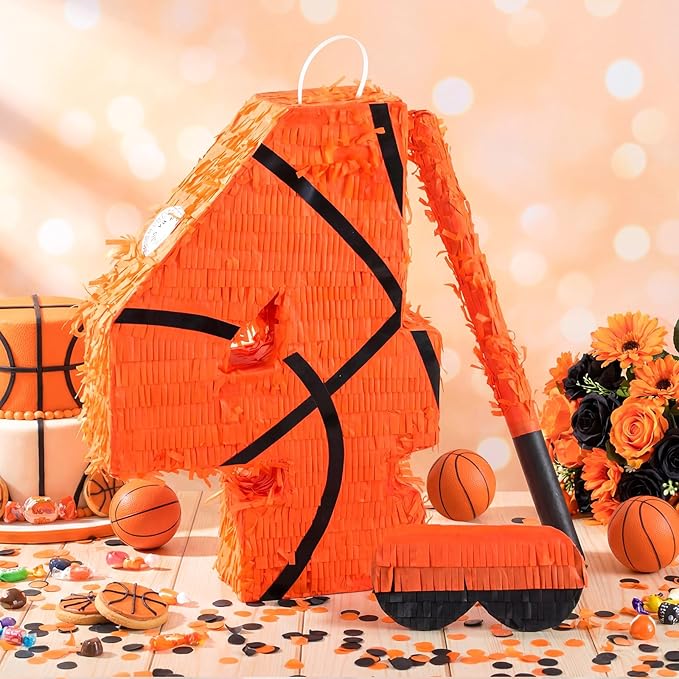 Soulchen Basketball Number 2 3 4 8 Pinata Basketball Party Decorations 16 Inch Piñata with Blindfold Stick and Confetti for Birthday Sports Theme Party Supplies Centerpiece(Number 4)