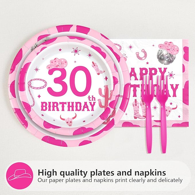96Pcs Western 30th Birthday Decorations Man I Feel Like I'm 30 Plates and Napkins Disco Cowgirl Birthday Decoration for Women Thirty Years Old Nashville Western Wild West Theme Party Supplies Serve 24