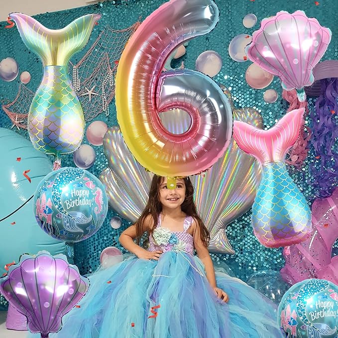 6th Mermaid Birthday Decorations,Pink Blue Balloons Kit Sea Balloon Tail Balloons for Girls Mermaid Party Baby Shower