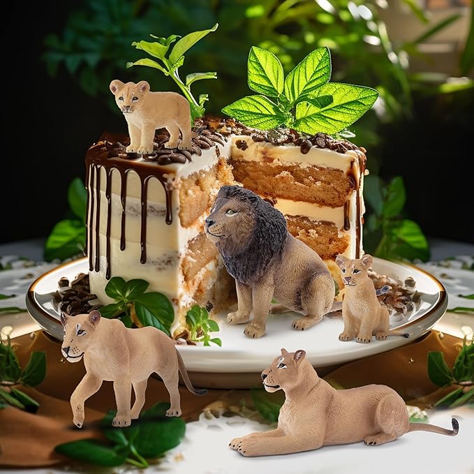 Toymany 6PCS Realistic Lion Figurines with Lion Cubs, 2-5" Wild Life Jungle Animals Figures Family Set Includes Baby Lions, Educational Toy Cake Toppers Easter Birthday Gift for Kids Toddlers