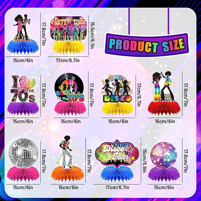 10 Pcs 70s Disco Party Decorations Back to 70s Honeycomb Centerpieces for Retro Theme Birthday Music Party Supplies Dancing Queen Party Decorations Retro Table Decor for 1970s