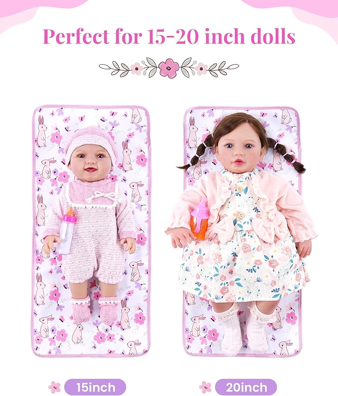 BABESIDE Baby Doll Accessories – 12 Pcs Baby Doll Diaper Bag Playset with Changing Mat & Magic Bottles, Role Play Gift for Girls 3+, Fits Dolls up to 20 Inch (Doll Not Included)