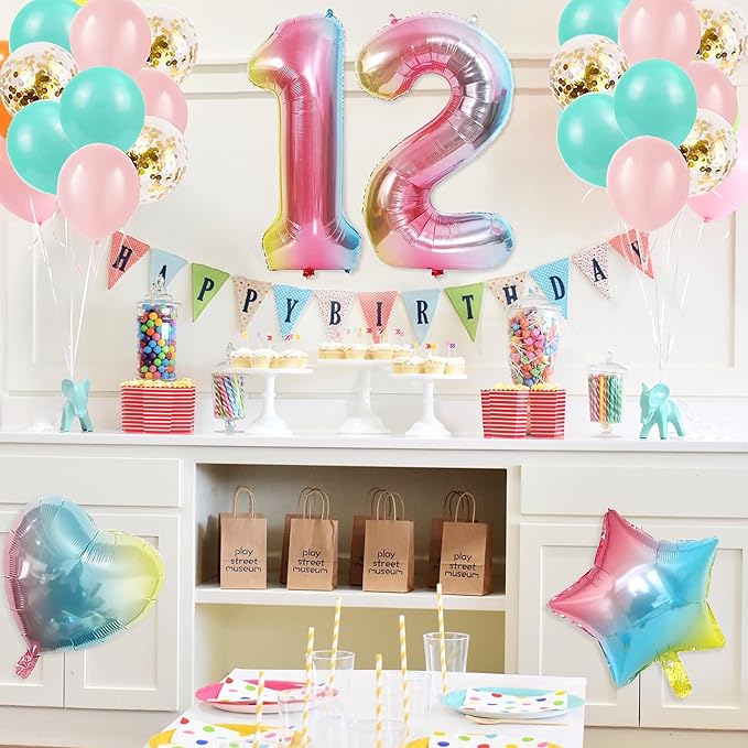 12th Birthday Decorations for Girls Gradient Color Age 12 Birthday Balloons with Happy Birthday Banner for Baby Showers Twelfth Birthday Party Supplies for Girls Boys (12th-Birthday)