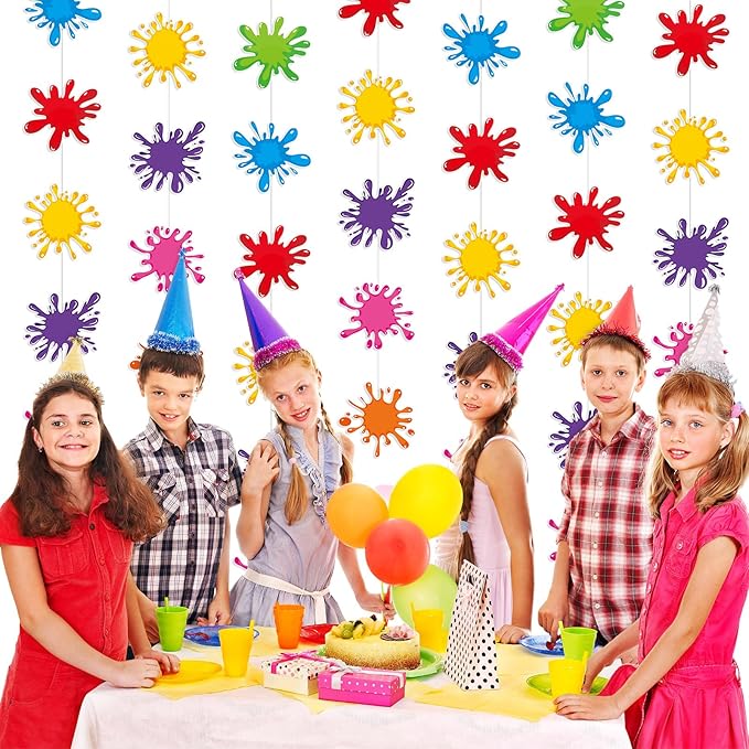 Duraaamo 8 Pcs Colorful Art Paint Party Decorations Paint Splatter Hanging Garland Paper Slime Painting Banners for Art Theme Birthday Decoration Baby Shower Slime Party Supplies Ceiling Decor