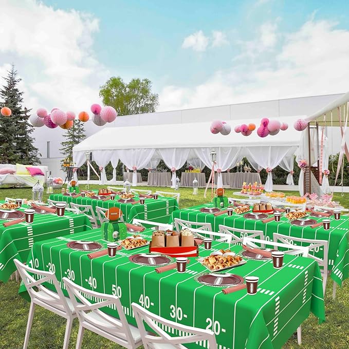 WNINK 4 Pack Football Tablecloths Party Decorations, Plastic Table Cover for Football Themed Birthday Party Football Games Decorations - 54 X 108 Inch
