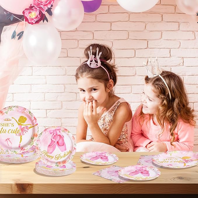 96Pcs Ballerina Birthday Party Decorations Tutu Cute Ballerina Plates and Napkins Tableware Sets Ballet Party Decorations for Girls Bday Baby Dancing Ballet Tutu Cute 2nd Birthday Supplies Serves 24