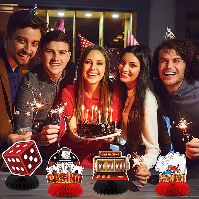 10 Pieces Casino Theme Party Decorations, Casino Night Decorations Poker Party Decorations for Table Casino Birthday Decorations Casino Table Honeycomb Centerpieces