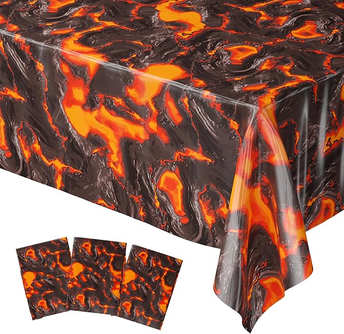 Blue Orchards Lava Table Covers (Pack of 3) - 54"x108" XL - Party Supplies, Volcano Birthday, Floor Game, Theme Party, Table Cloth, Hot Game, Dinosaur, Lava Backdrop