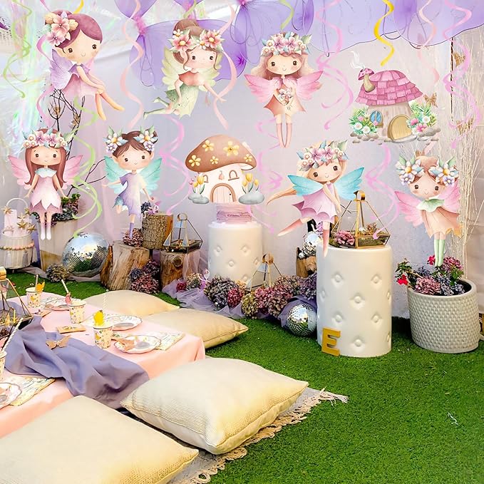 Fairy Hanging Swirls Fairy First Birthday Decorations 20Pcs Fairy Party Ceiling Streamer for Fairy Birthday Party Supplies Flower Fairy Baby Shower Supplies
