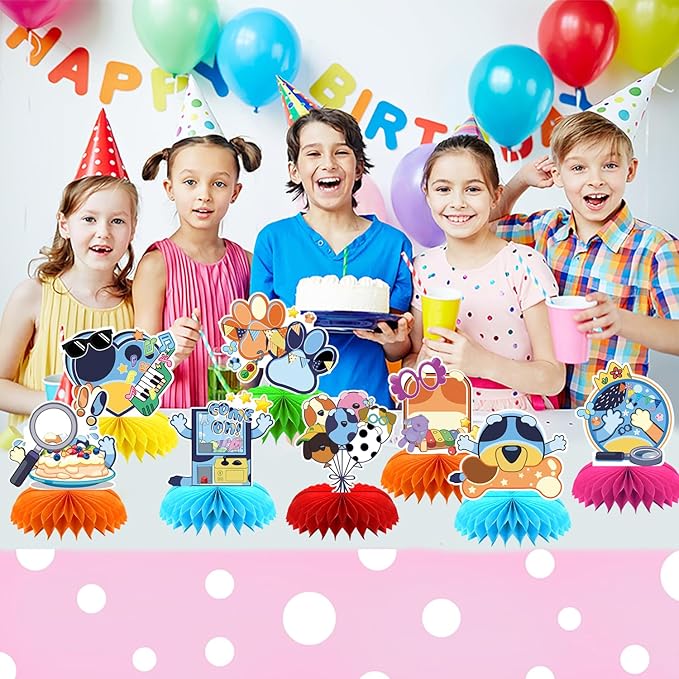 8Pcs Blue Dog Honeycomb Centerpieces,Cute Dog Birthday Party Decoration,Cartoon Dog Double Sided Table Supplies Party Favors