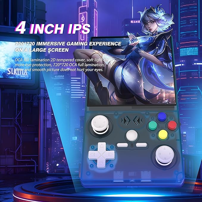 XF40V Retro Handheld Game Console, 4.0 Inch IPS HD Screen,Interchangeable Arcade Stick,Linux System, Preloaded Classic Games with Multiple Emulators, 4000mAh Battery,Ideal Gift (Translucent Blue)