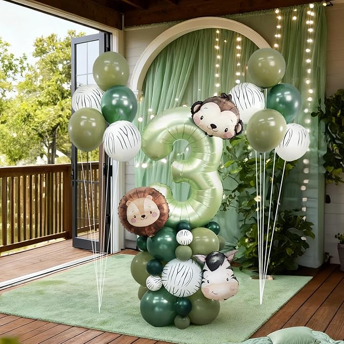 Jungle Safari Birthday Balloons,Olive Green Animal Balloons Zoo Theme Decoration for Safari Birthday Wedding Shower Party Decorations (Number 2)