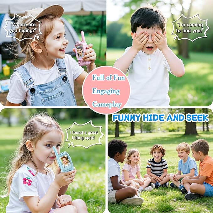 Video Walkie Talkies for Kids, Long Range Rechargeable Kids Walkie Talkies with Camera & Screen, 4 Voice Changer Real-Time Video Calls Toys, Birthday Gifts for Boys Girls Ages 3-12 (Blue+Pink)