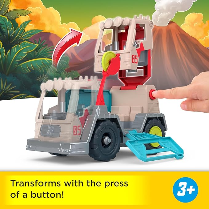 Fisher-Price Mattel Imaginext Jurassic World Trek ‘N Transform Toy Vehicle Play Set with Dinosaur, 3-inch Action Figure & Projectile Launcher with Projectiles