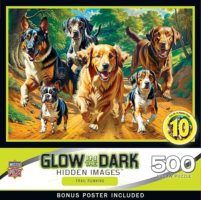 Masterpieces Trail Running Jigsaw Puzzle - 500 Pieces, Glow in The Dark, Hidden Images - Adult