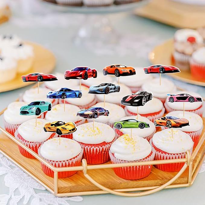 36 PCS RaceCar Cupcake Toppers, Car Party Decoration Birthday Supplies, Supercar Themed Party Supplies Are The Most Popular, Boys and Girls' Birthday Cake Decoration