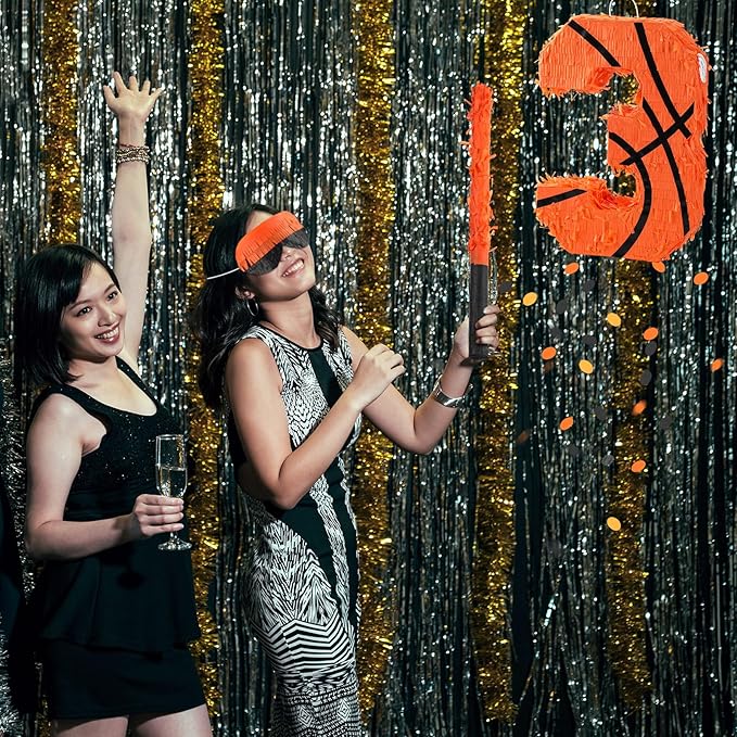 Soulchen Basketball Number 2 3 4 8 Pinata Basketball Party Decorations 16 Inch Piñata with Blindfold Stick and Confetti for Birthday Sports Theme Party Supplies Centerpiece(Number 3)