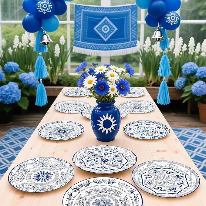 60Pcs Blue and White Flower Party Paper Plates 9 Inch Disposable Heavy Duty Blue White Chinoiserie Floral Dessert Plates Vintage Porcelain Decorations for Wedding Baby Shower Birthday Party Supplies