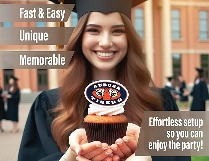 Auburn Tigers Cupcake Topper Party Supplies for Football, Birthday, Graduation Party Decorations (24 Pieces) (Auburn Tigers)