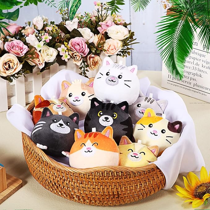 Libima 9 Pcs Mini Stuffed Animals Bulk Adopt a Pet Party Favors 3.15 Inch Small Plush Keychains Cute Ornaments Toys for Baby Shower Birthday Gift Bags Fillers Easter Basket Stuffers(Cat)
