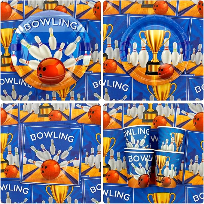 KEFAN Bowling Birthday Party Decorations, Bowling Theme Party Tableware Supplies including Plates, Cups, Napkins, Tablecloth (20)