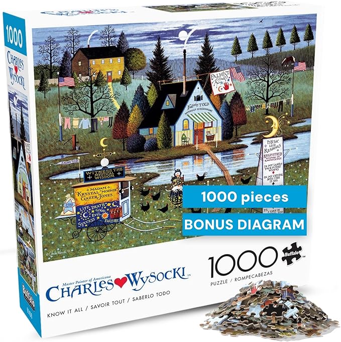 Buffalo Games – Charles Wysocki Know It All 1000 Piece Jigsaw Puzzle, Americana Folk Art Puzzle for Adults
