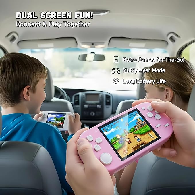 16-Bit Handheld Game Console - 3 Inch HD Screen 300-in-1 Retro Games - Portable Classic Video Game Player for Kids & Adults, Include Protective Carrying Case (Pink)