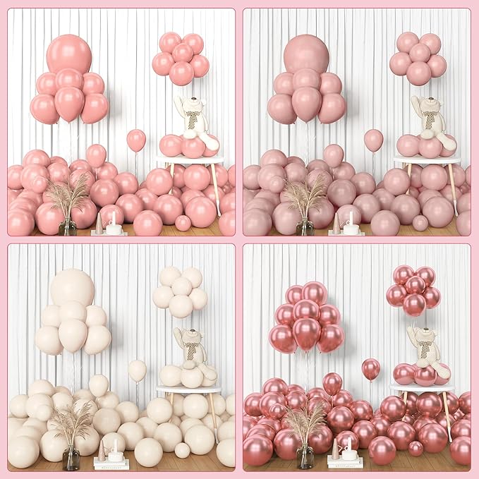Amandir 153pcs Dusty Pink Balloon Garland Arch Kit, Different Sizes 18 12 10 5 inch Pink White Sand Metallic Confetti Pink Balloons for Valentines Day Bridal Shower Birthday Boho Party Decorations