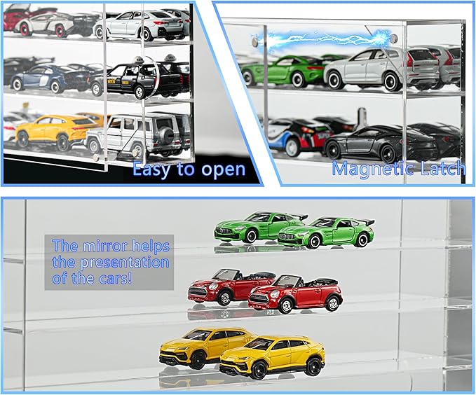 YYDS Model Car Display Case for Toy Cars, Matchbox Cars,1/64 Scale Diecast Display Case,Wall Mount,Mirrored Back,Hot 1/64 Scale Diecast Case for 35 Toy Cars