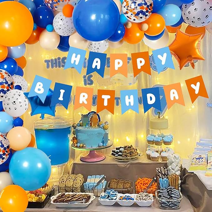 Blue & Orange Birthday Party Decorations - Arch Garland, Banner, Dog Party Supplies for Girls & Boys