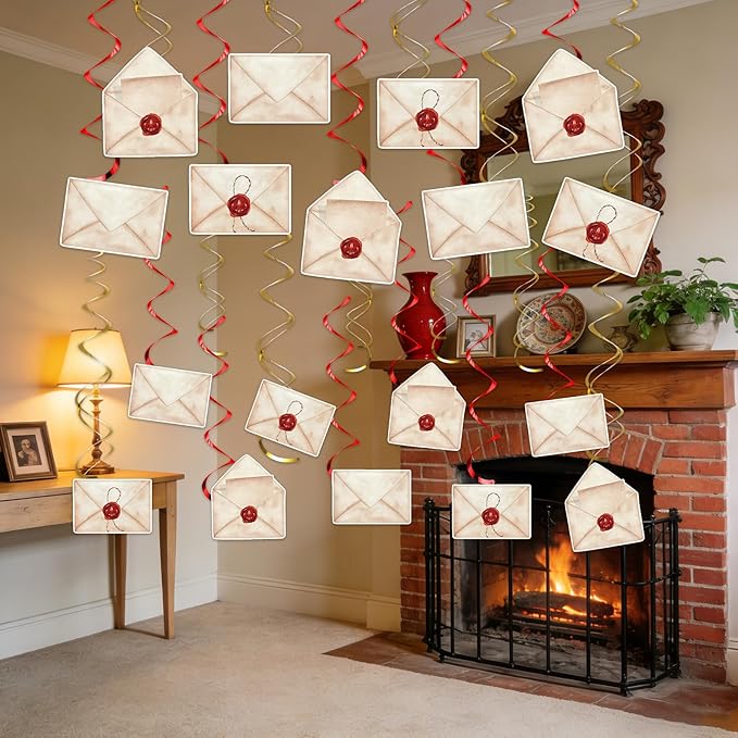 50 Pcs Magical Theme Party Hanging Swirls Acceptance Letter Hanging Streamers Vintage Envelopes Ceiling Swirls Decorations for Home Office Magical Theme Birthday Party Supplies