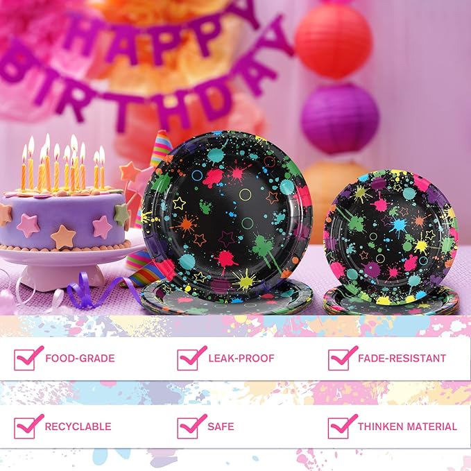 100 Pcs Neon Party Supplies, Serves 20 Guests, Neon Plates and Napkins Tableware Set Glow in The Dark Birthday Disposable Paper Dinnerware Graffiti Party Decoration for Birthday Baby Shower