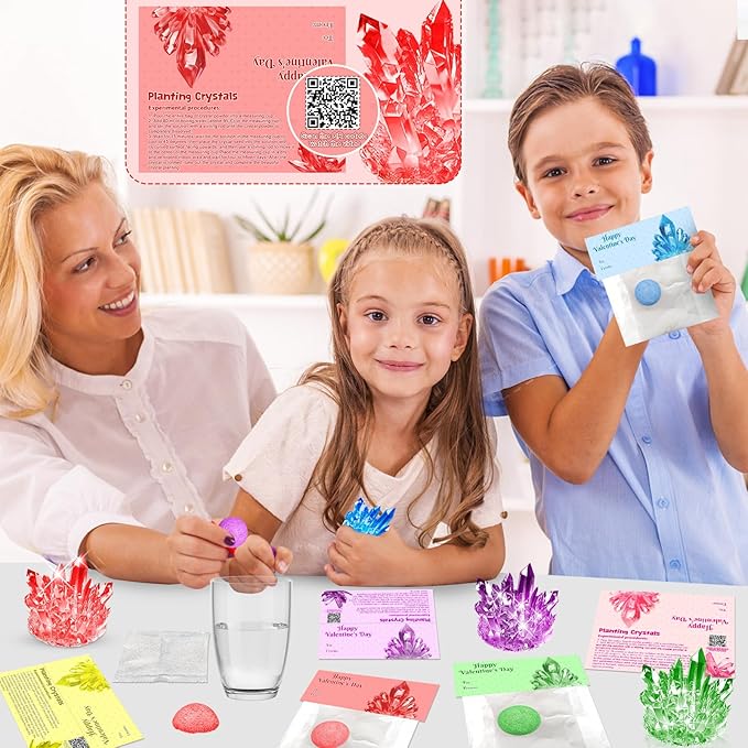 Valentines Gifts for Kids-24 Pack Crystal Growing Kits with Valentine Cards, Fun Classroom Exchange Science Gifts and Party Favors for Boys Girls Teens