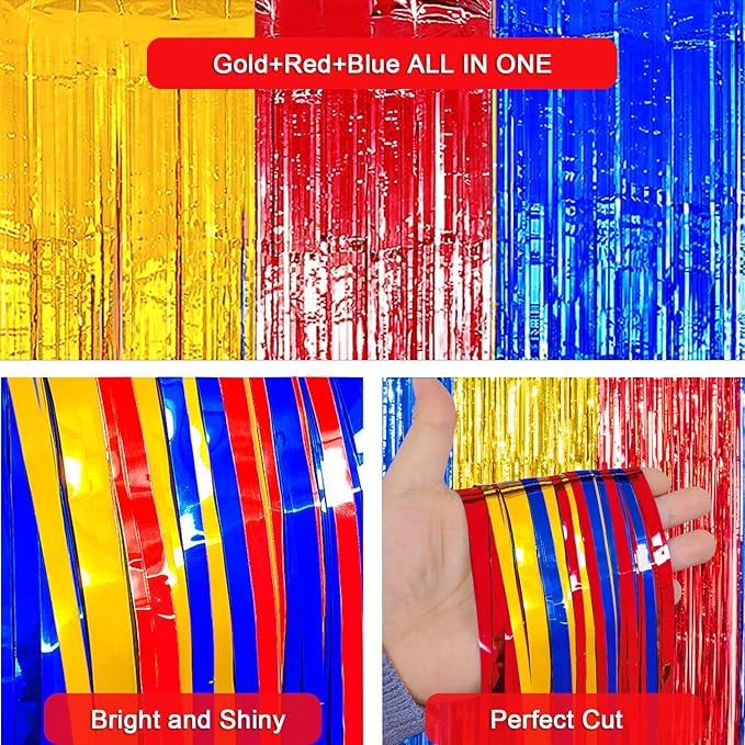 Paw Birthday Decorations, including 2Pack Gold Red Blue Tinsel Foil Fringe Curtains 3.3 x 6.6ft, 1Pack Dog Patrol Themed Birthday Banner & 22pcs Balloons for Paw Birthday Party Photo Props Backdrop