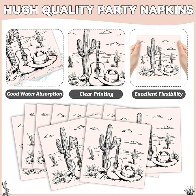 gisgfim 96Pcs Western Party Plates and Napkin Happy Cowgirl Party Supplies Wild West Tableware Dinnerware Set Western Themed Paper Dinner Dessert Plate Decoration Favors for 24 Guests