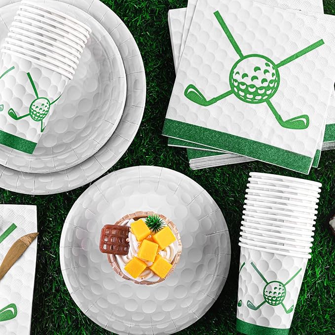 durony 96 Pieces Golf Party Supplies Birthday Party Tableware Set Including Paper Plates, Cups, Napkins for Golf Sports Themed Decorations, Serves 24 Guests
