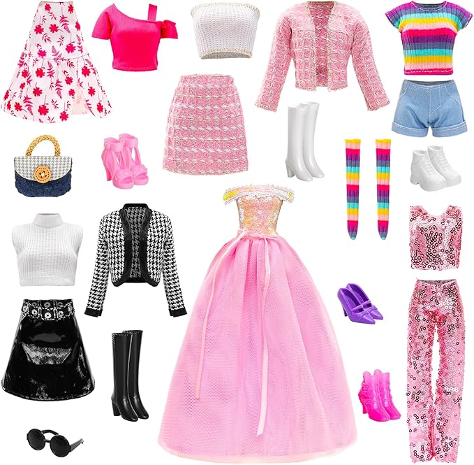 15 Pieces 11.5 Inch Girl Dolls Fashion Pack 6 Set Doll Clothes Include Chic Suits Party Gown Sequin Outfit Stylish Dress 6 Pairs of Shoes 3 Accessories for Girl Dolls Clothing(NO Doll)