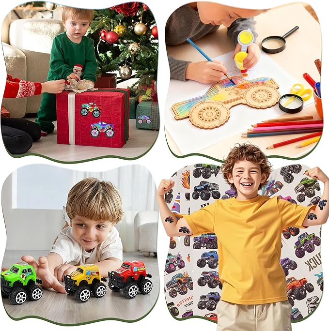 96pcs Truck Party Favors, Car Themed Birthday Party Supplies Including Truck Toys Slap Bracelets Bubble Wands DIY Stickers Painting Kits, Birthday Decorations Classroom Rewards for Kids