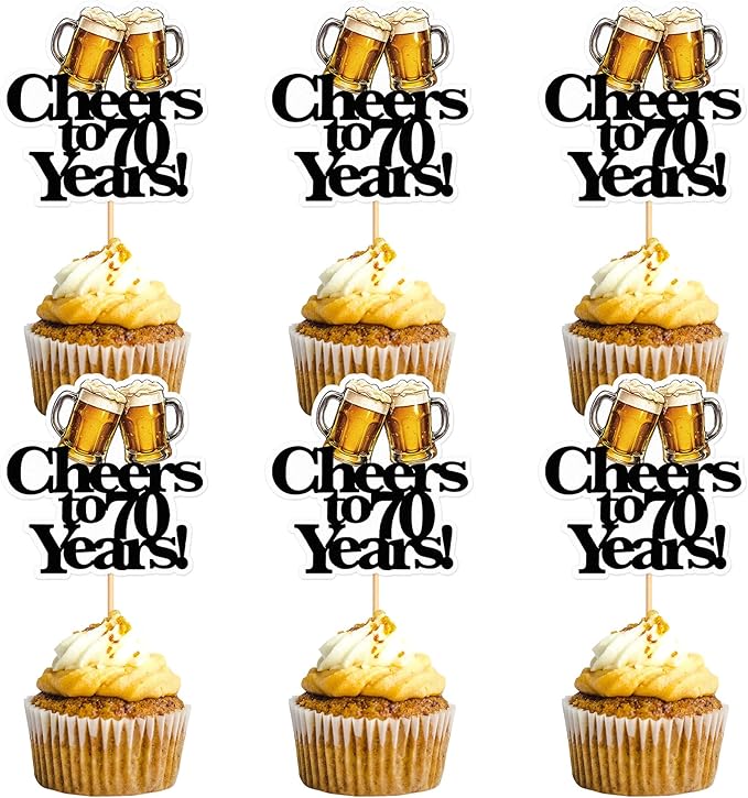 Ercadio 28 PCS Beer Party Cupcake Toppers Cheers and Beers Happy Birthday Decor for Cheers to 70 Years Cake Topper Favor for Summer Family Party Decor Supplies