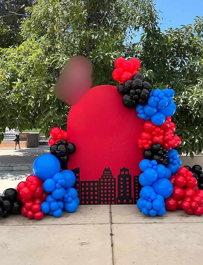 Black Red and Blue Balloons Arch Garland Kit, 106pcs Spider Theme Balloon Arch Kit with Starburst Foil Balloons, Hero-Themed Party Decorations and Birthday Backdrop for Boys