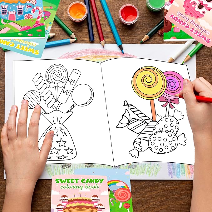 Lyosehy 24PCS Coloring Books Colours Candyland Theme Party Favors Candyland Coloring Books Bulk Sweet Ice Cream Theme Birthday Party Drawing Book Craft Supplies
